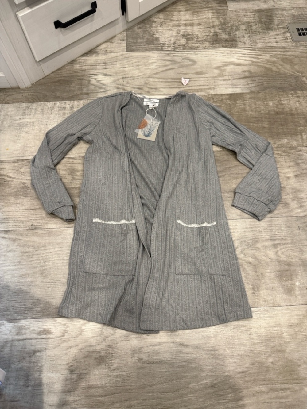 Blu Pepper Light Gray Ribbed Open-Front Cardigan